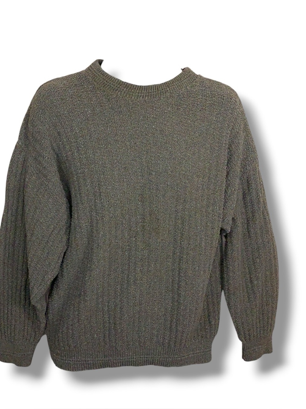 Large Olive Greyish Knit Sweater Long Sleeve Mens Academia Cozy
